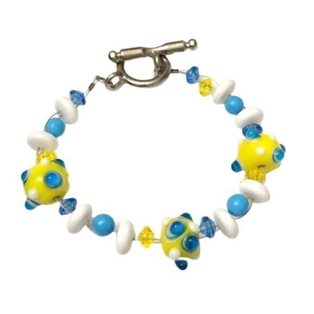 Murano Glass Beaded Bracelet Silver Tone Toggle Clasp